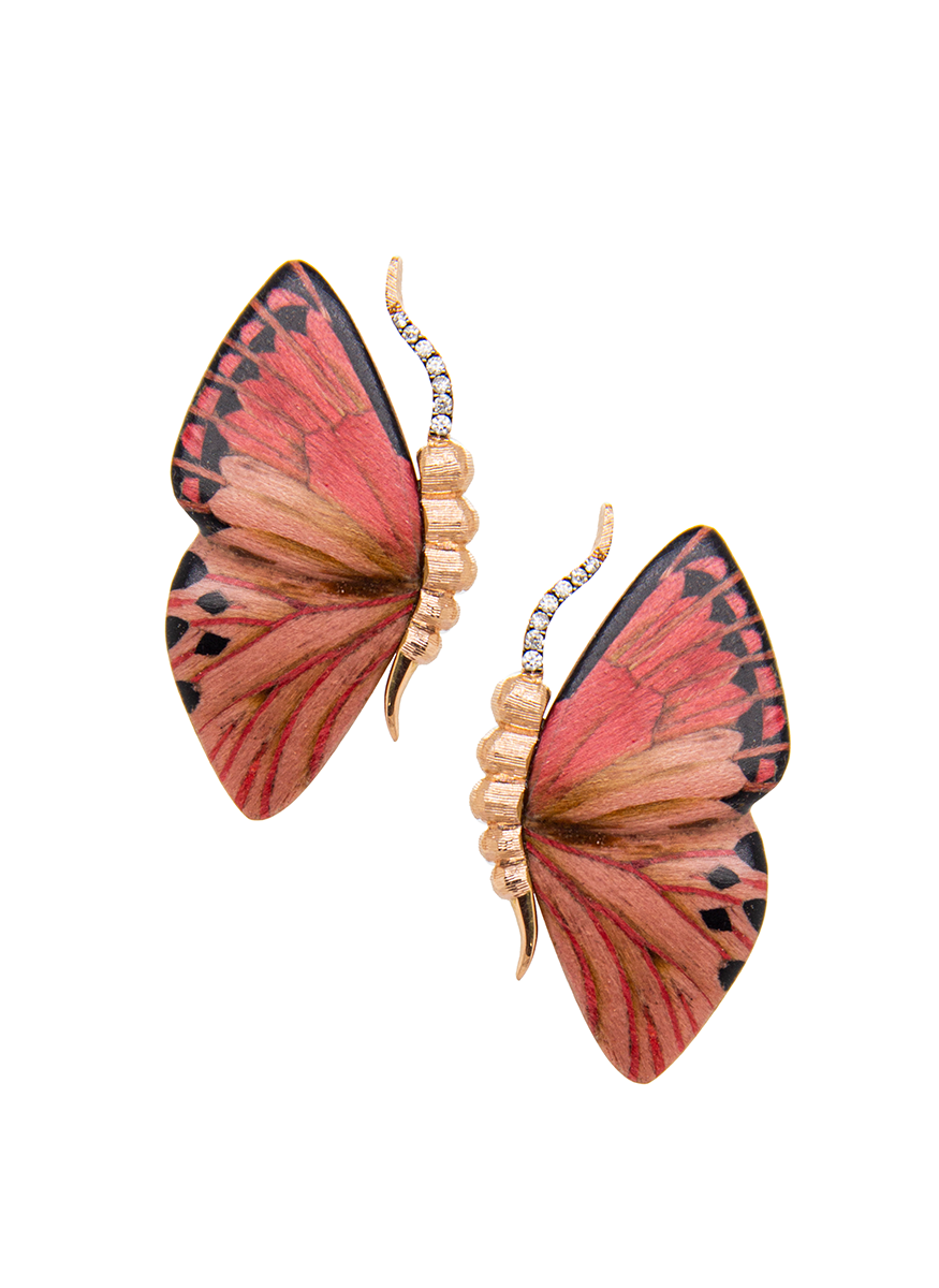 Marquetry Pink Butterflies Earrings