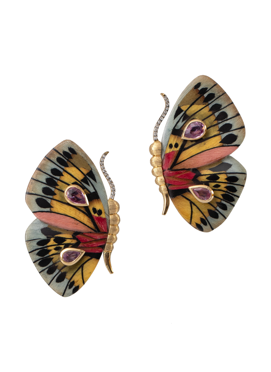 Marquetry Butterflies with Pink Sapphires Earrings