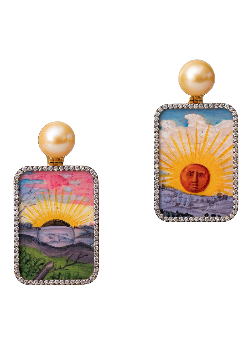 Sunrise-Moonrise Miniature Painting Earrings