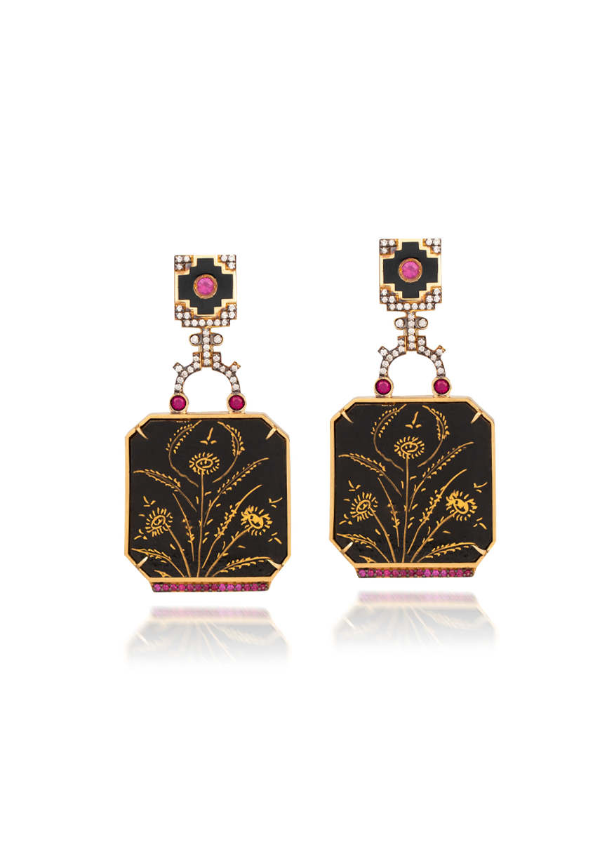 Papier-Mâché and Ruby Earrings