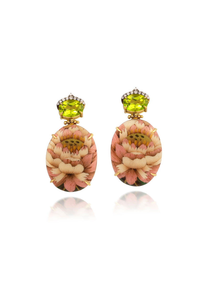 Lotus Marquetry Peridot Earrings