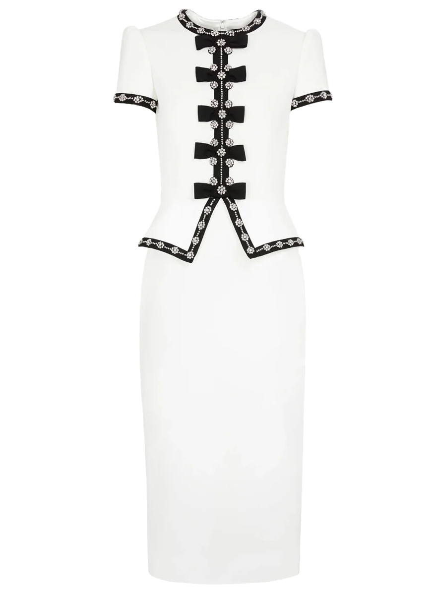 Bisou Midi Dress with Bow Details in Vanilla