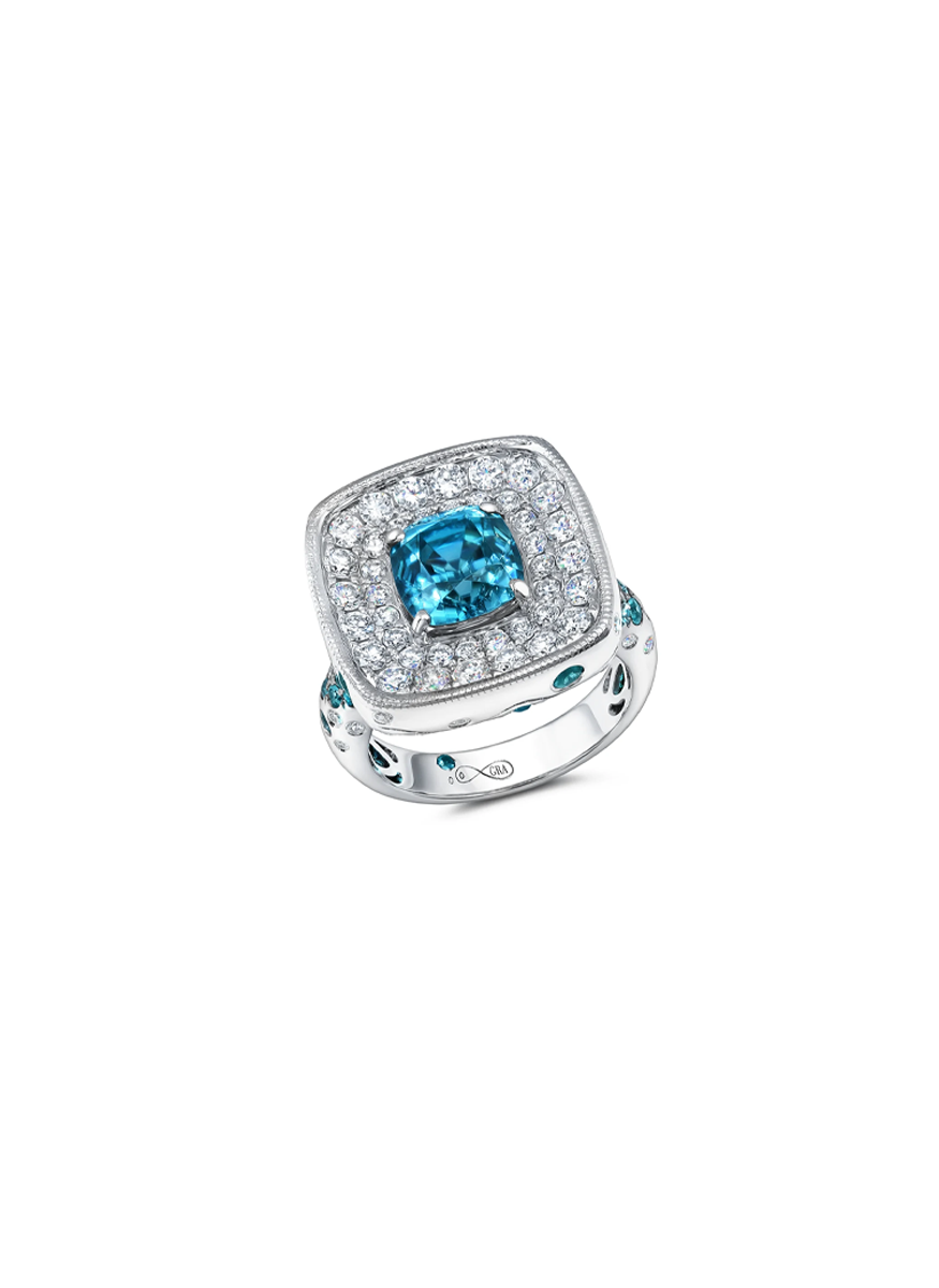 Blue Zircon and Paraiba Tourmaline Ring