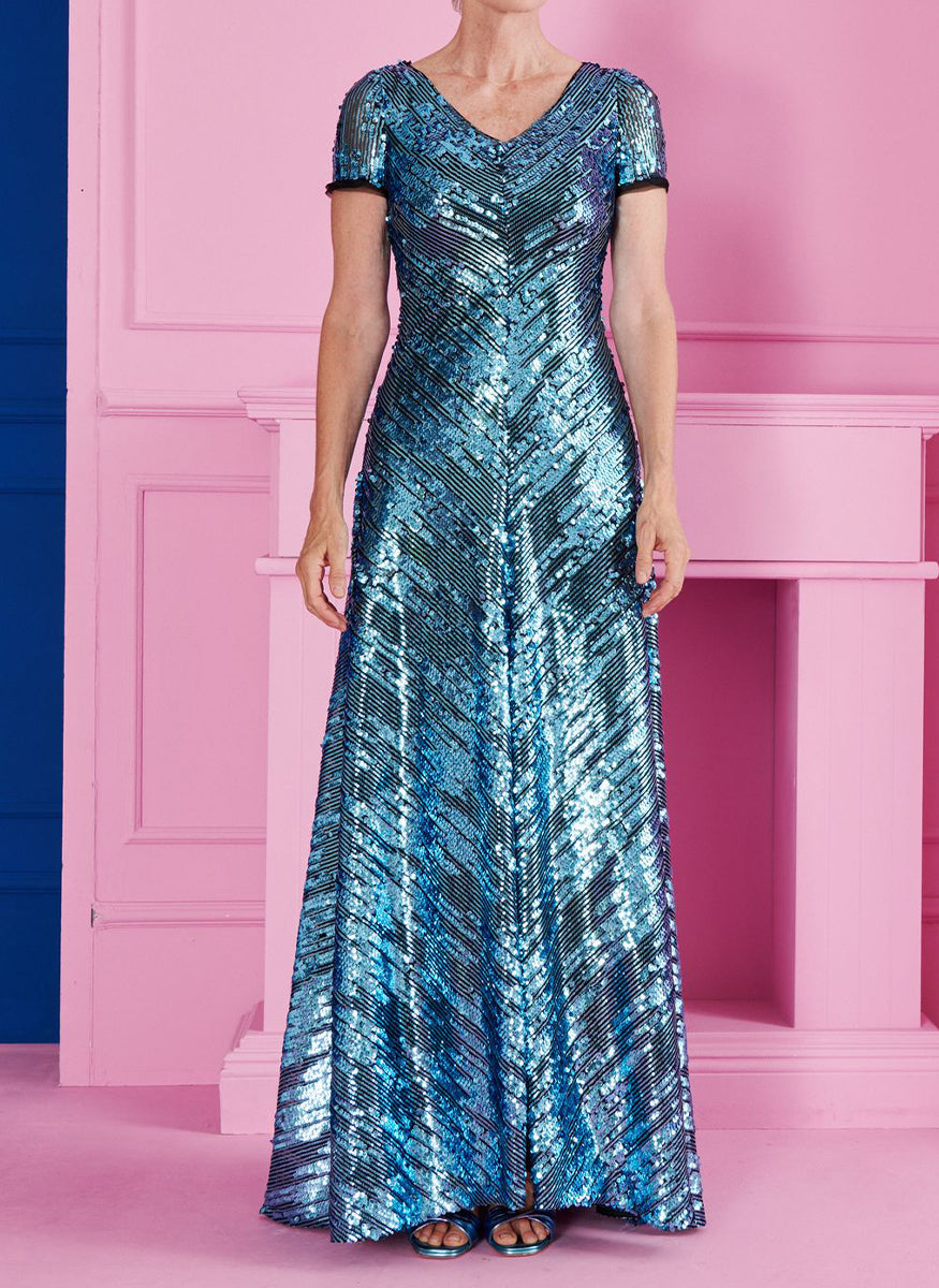 Brush Stroke Sequin Vneck Gown