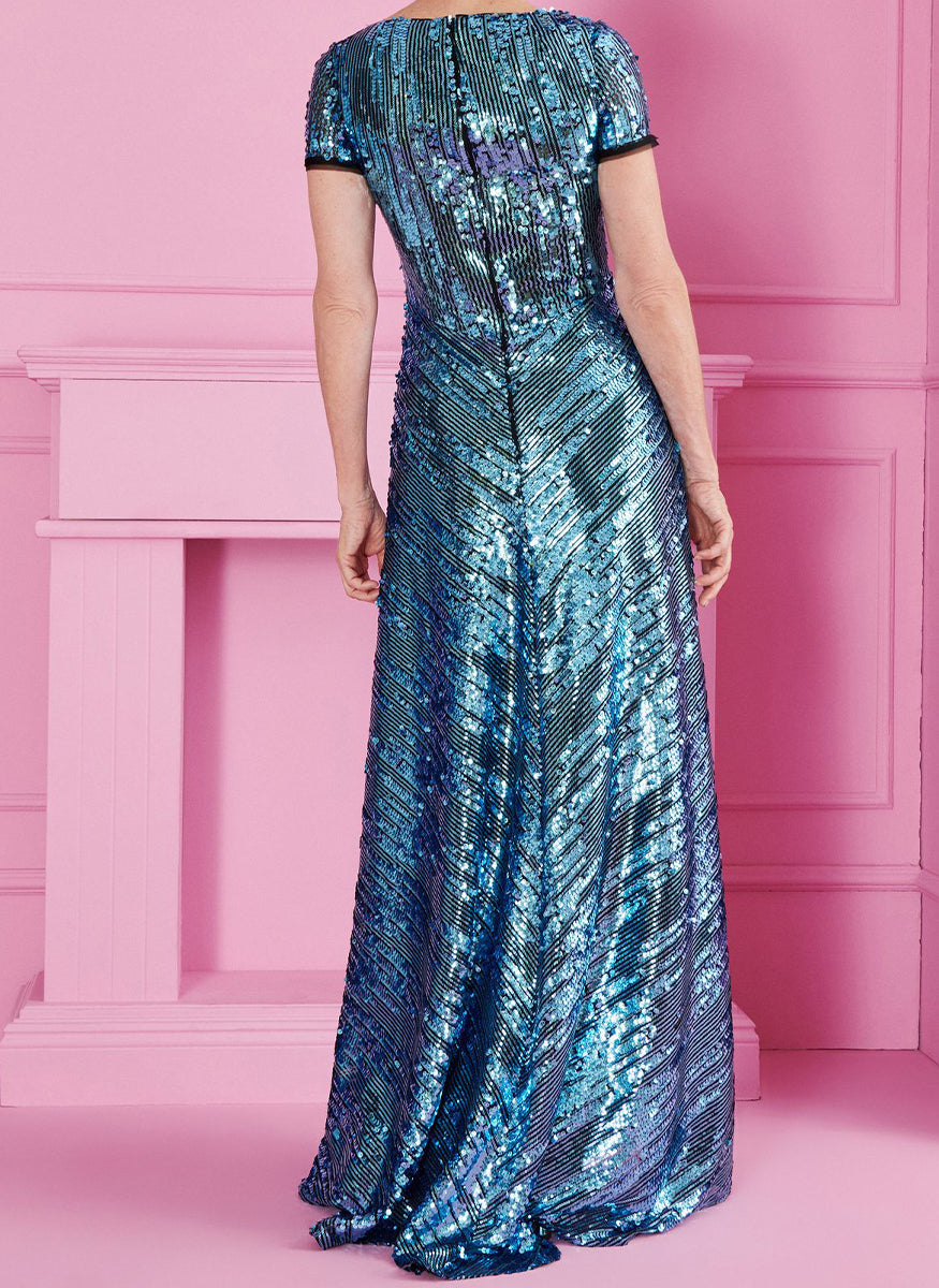 Brush Stroke Sequin V-neck Gown