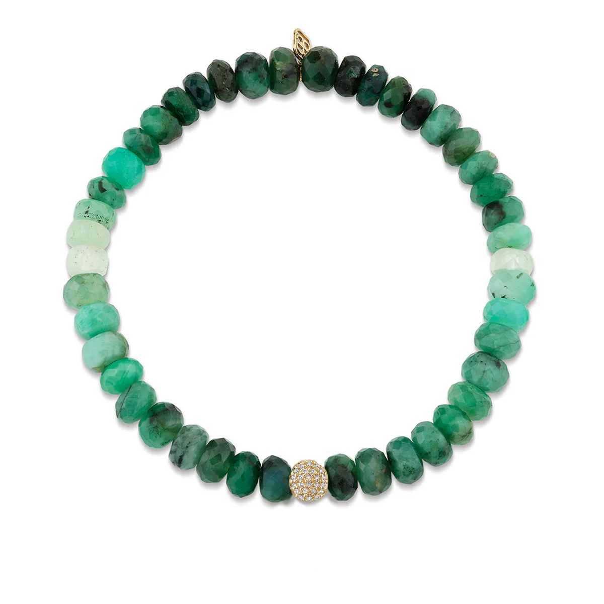 Ombrè Emerald Bead Bracelet with Diamond Ball Rondelle