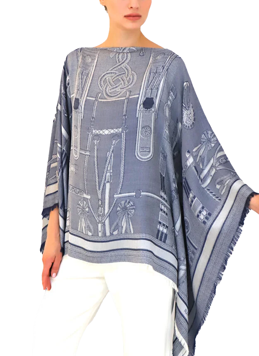 Bits Navy Jacquard Poncho - Rani Arabella