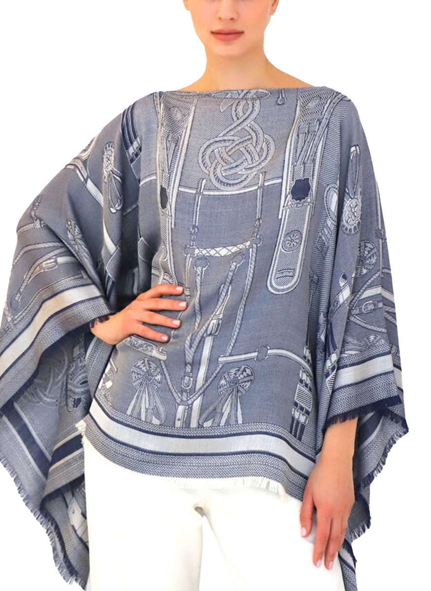 Bits Navy Jacquard Poncho - Rani Arabella