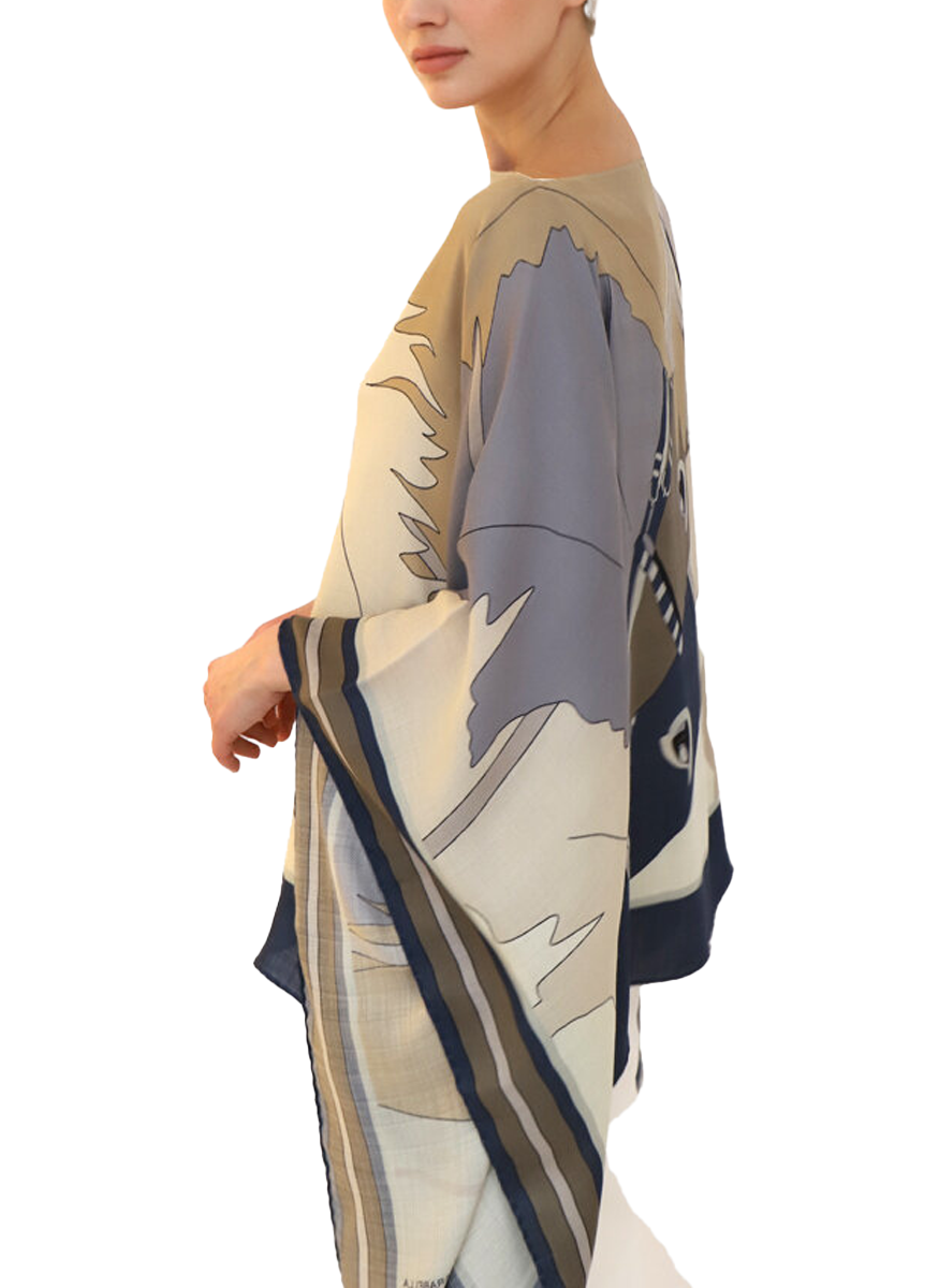 Cashmere Printed Poncho: Agatha in Navy