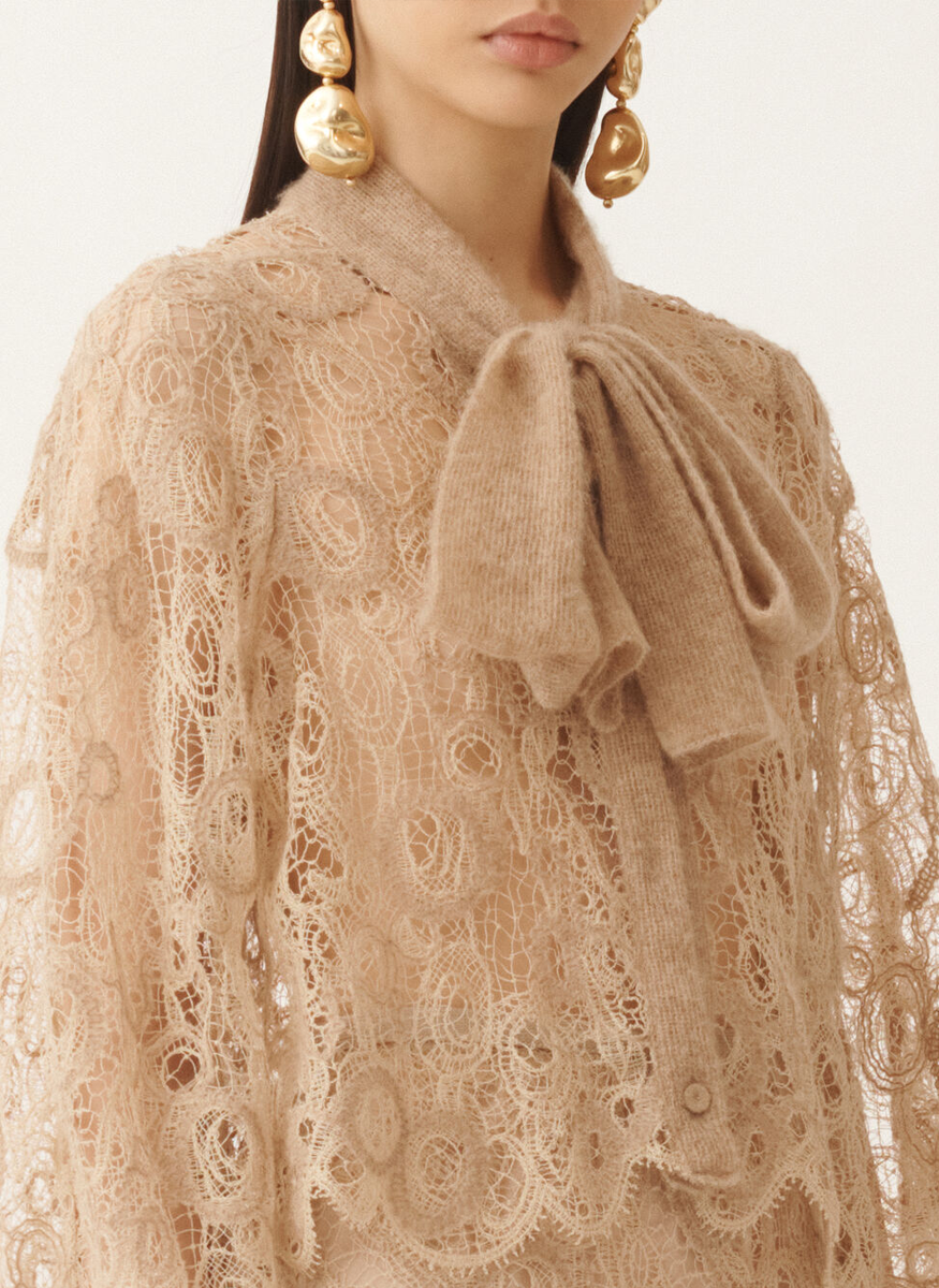 Macramé Lace Cropped Shirt - Fabiana Filippi