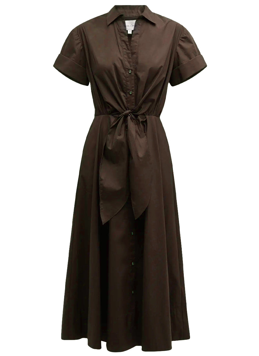 Asbury Midi Dress in Brown Poplin