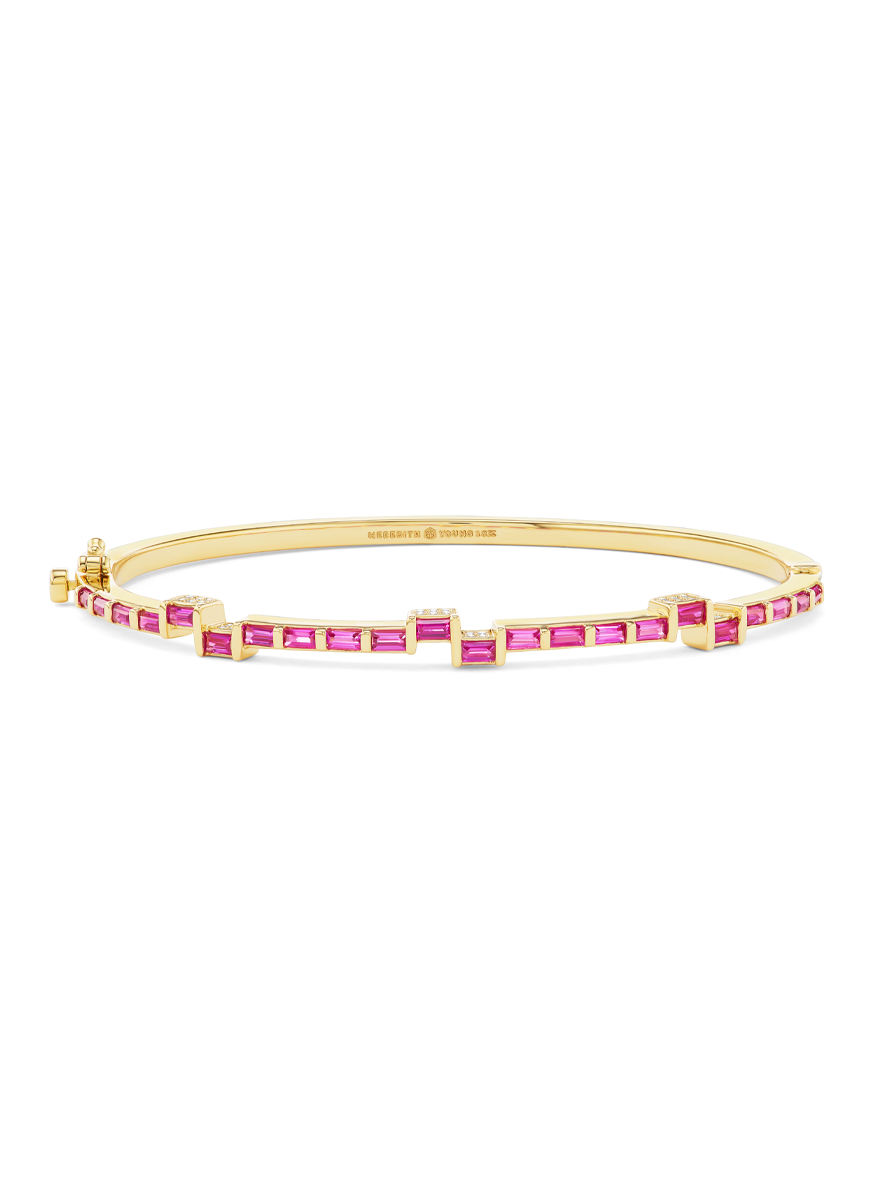Offset Baguette Bangle, Pink Sapphire