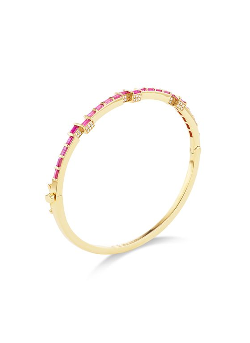 Offset Baguette Bangle, Pink Sapphire