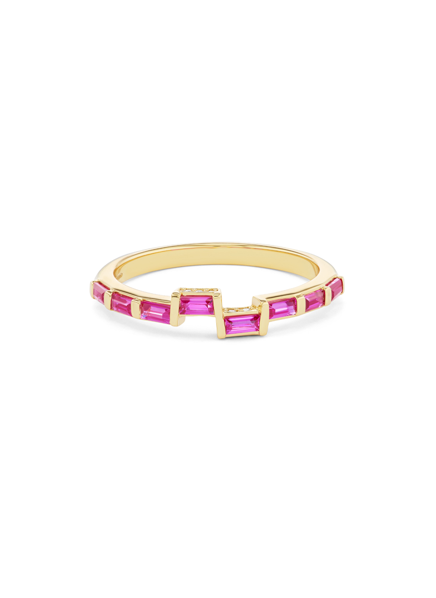 Offset Baguette Ring, Pink Sapphire