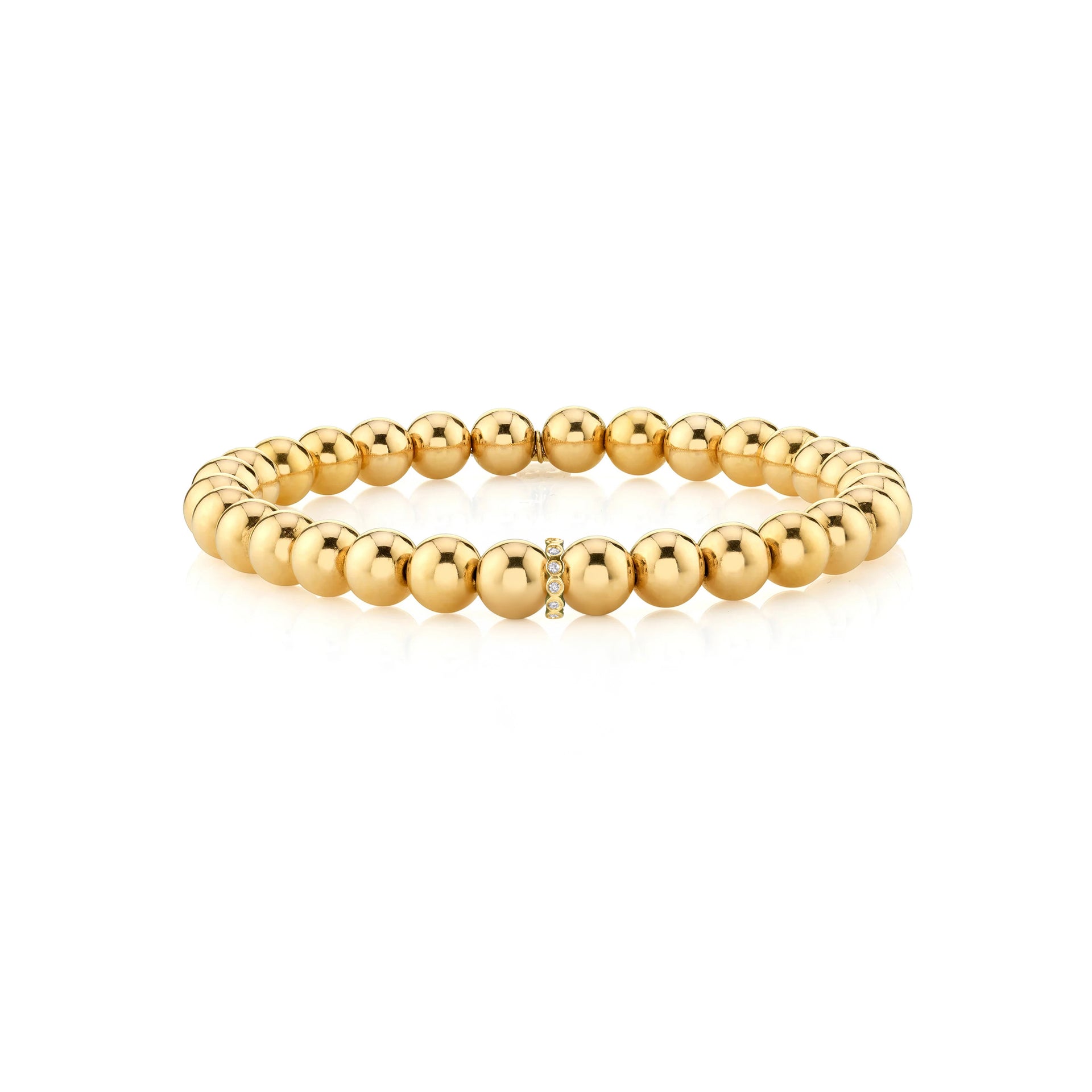 Gold Bead Bracelet 6MM with Diamond Rondelle