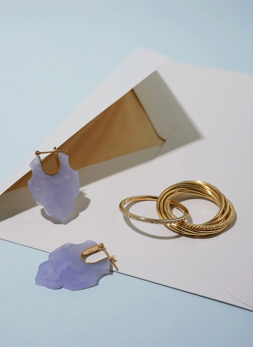 Spear Earrings, Blue Chalcedony