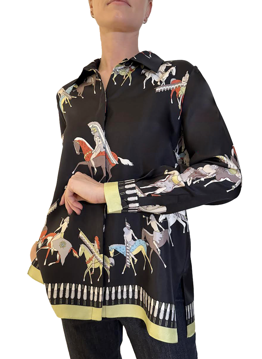 Collared Silk Printed Shirt