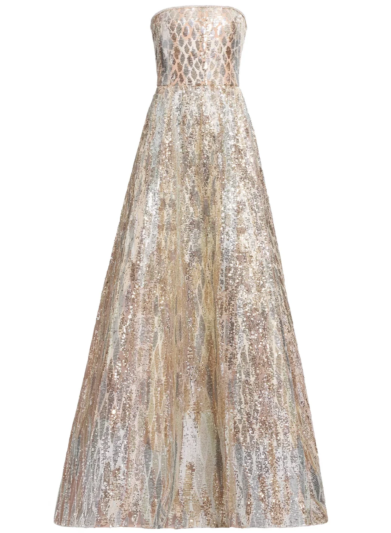 Sequin Embroidered Strapless Gown
