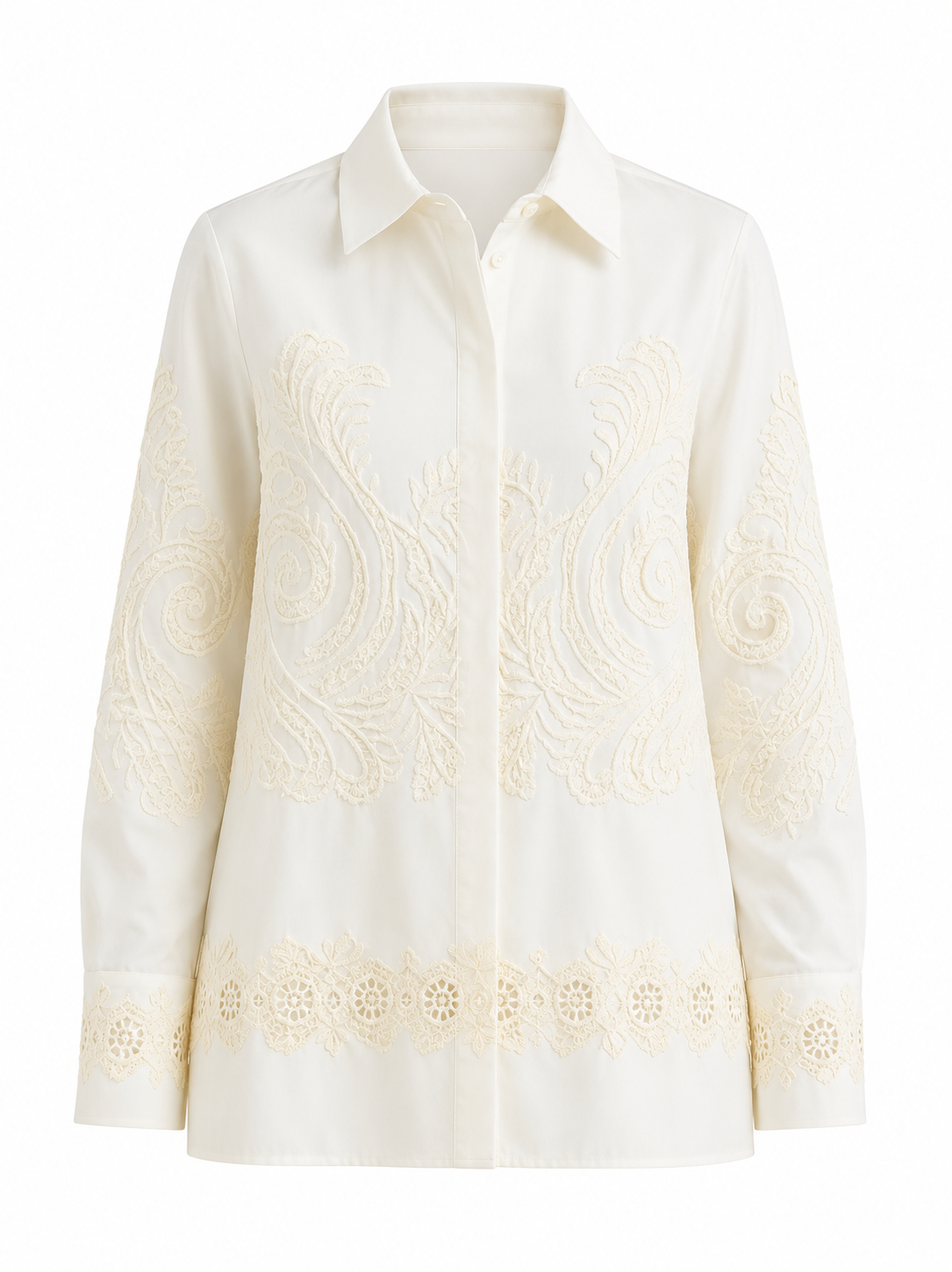 Collared Cotton Shirt With Ivory Embroidery