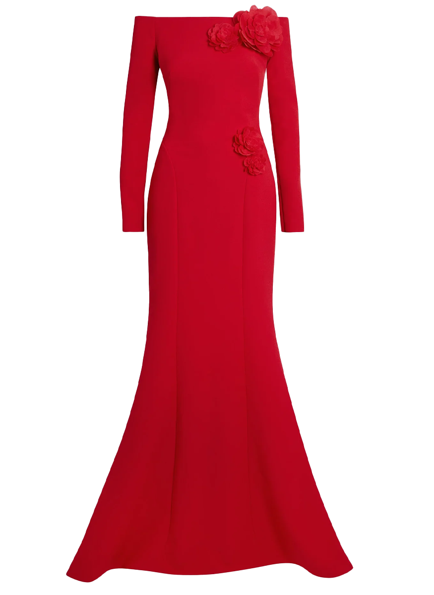 Rory Long Dress in Crimson with Crimson Appliqué