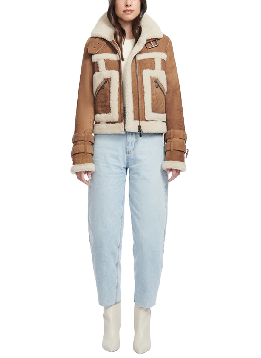 Doll Cashew Shearling Biker Jacket