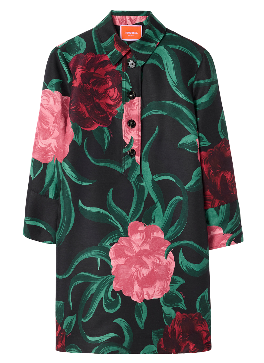 Short Artemis Dress Peony Black in Cady Wool