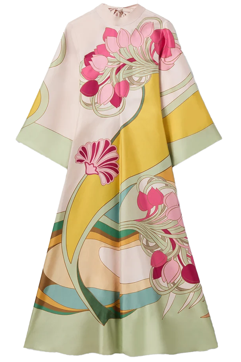Magnifico Silk Twill Dress in Tulip Placée Green