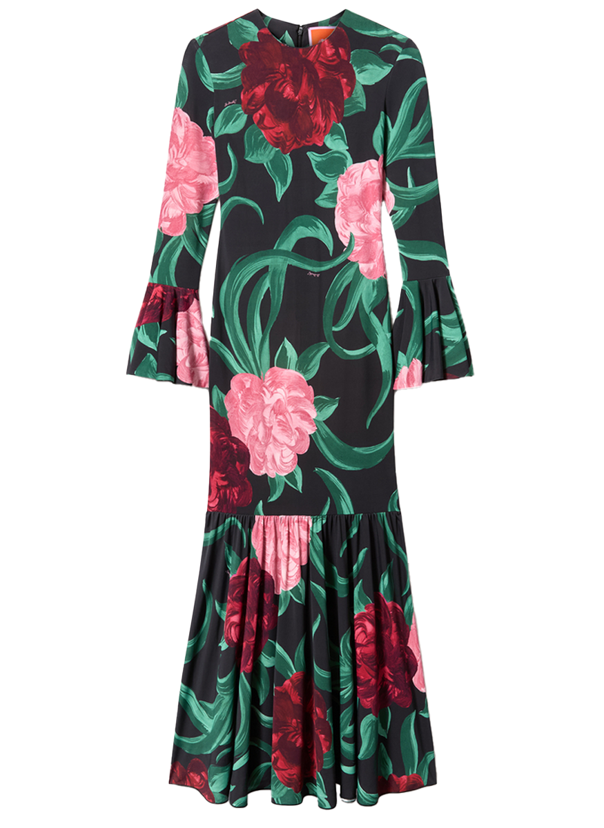 Alba Dress Peony Black in Flowy Jersey