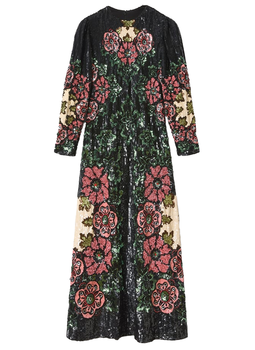 Clingy Swing Dress Bounty Red in Embroidered Paillettes