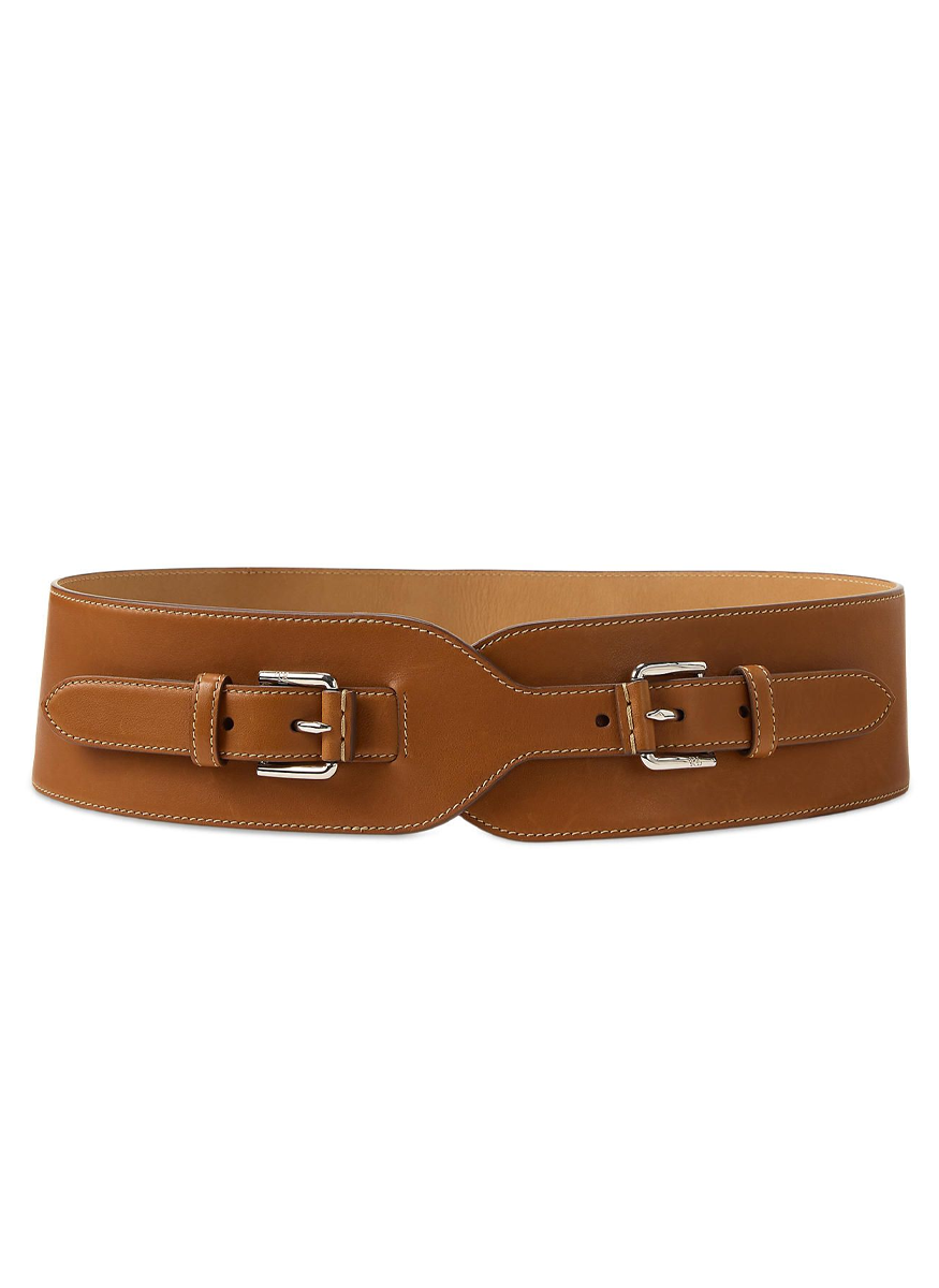 Double-Buckle Calfskin Wide Waist Belt