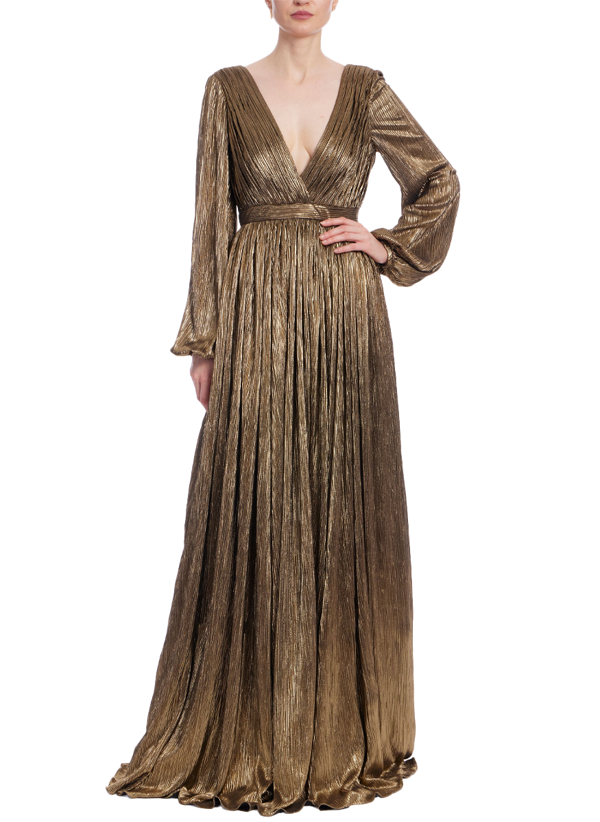 Foil Pleated Plunge Gown - Main Image