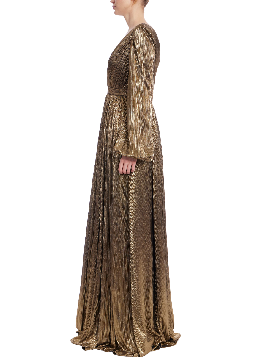 Foil Pleated Plunge Gown