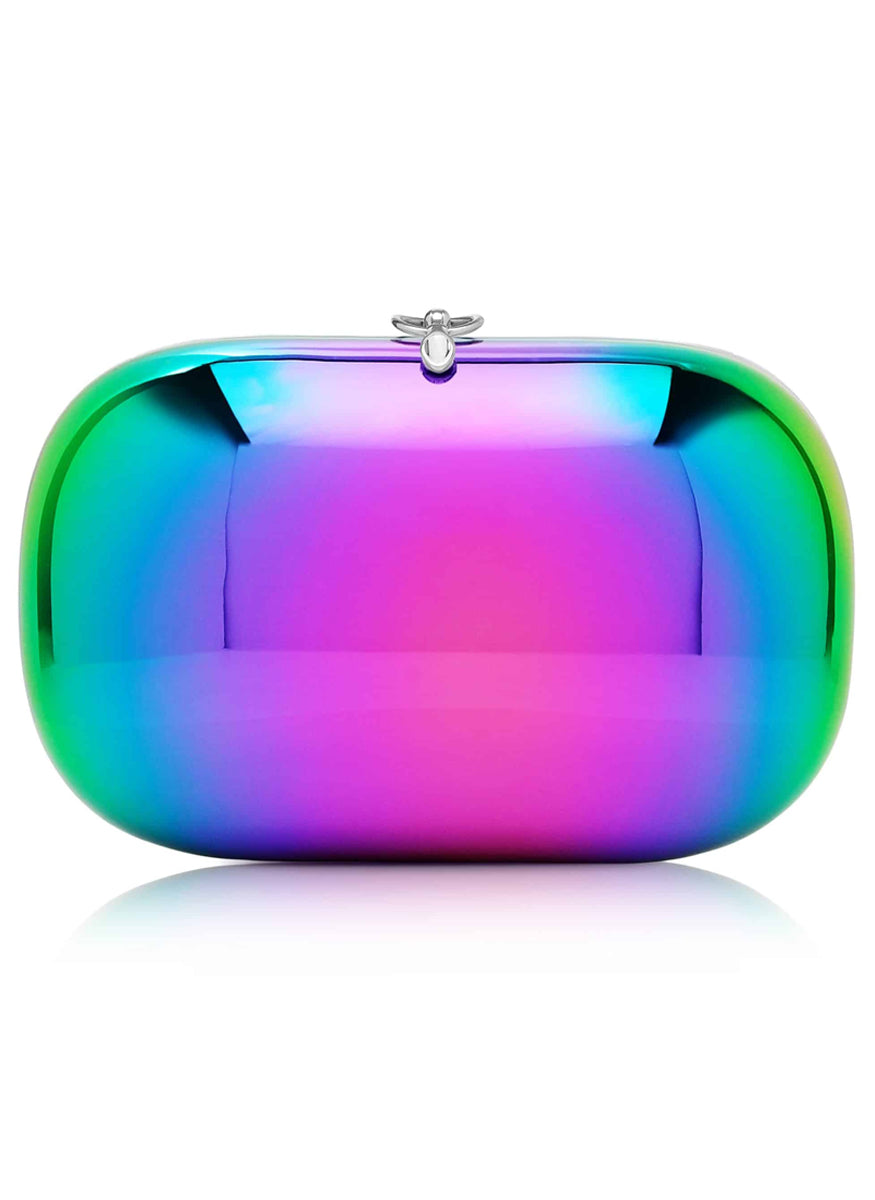 Elina Plus Clutch with Chain in Mirrored Rainbow