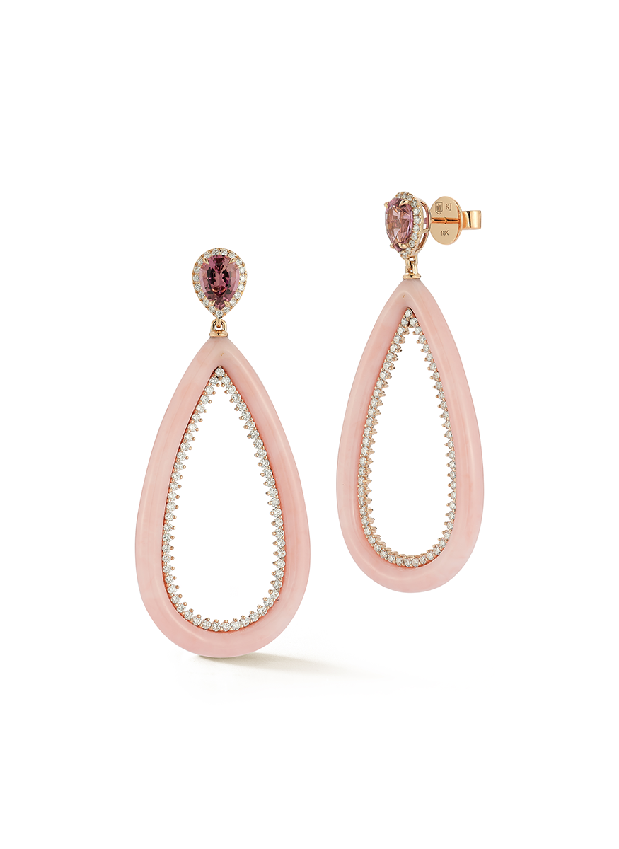 Rose Tourmaline and Pink Opal Frame Earrings