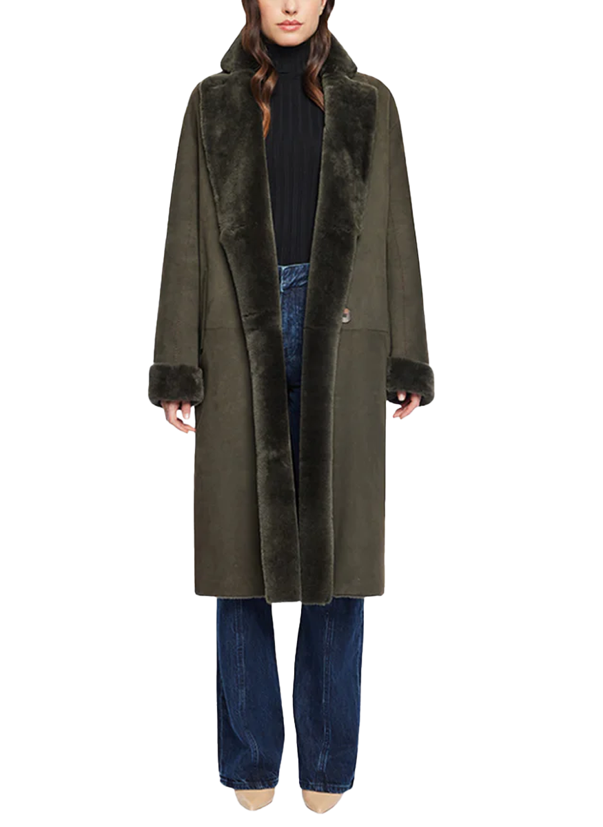 Elle Khaki Reversible Shearling Coat