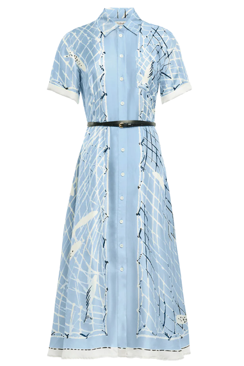 embroidered fish dress Kiera in Silk Vapor Print US10 / Vapor This long maxi dress Size:3-3/4