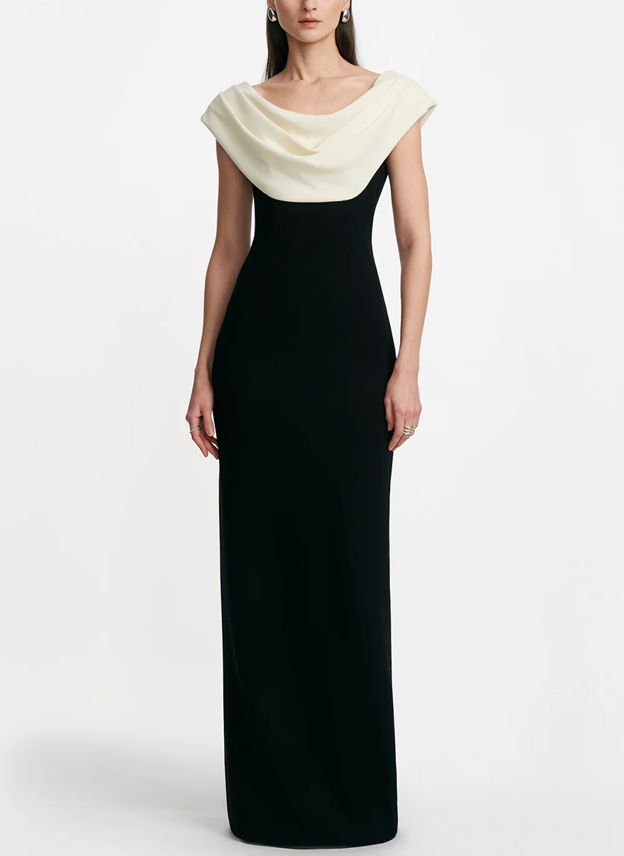 Wool Crepe Cowl Neck Gown