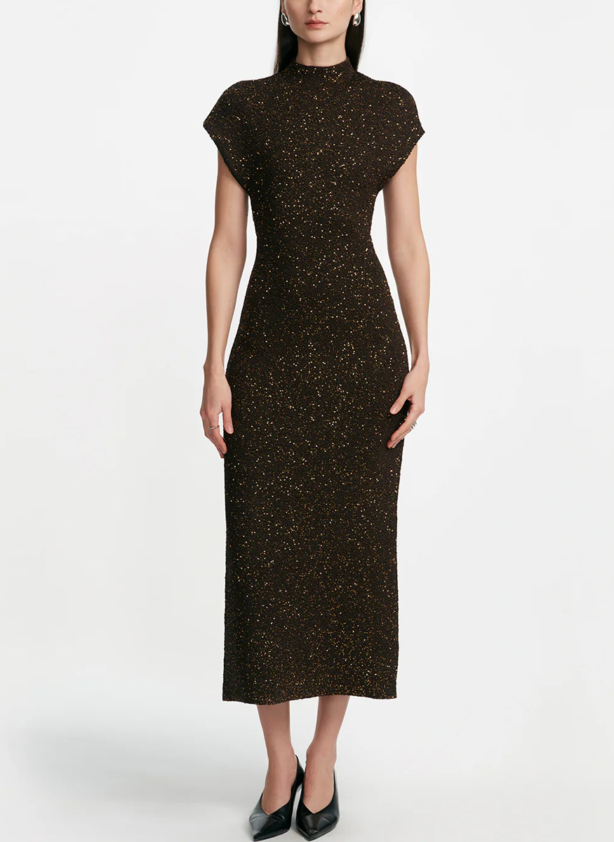 Sequin Knit Mock Neck Dress