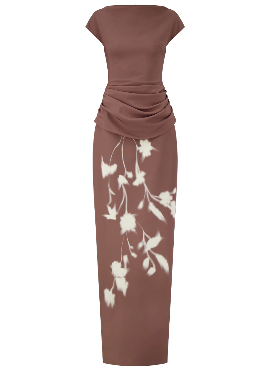Floral Crepe Boat Neck Gown