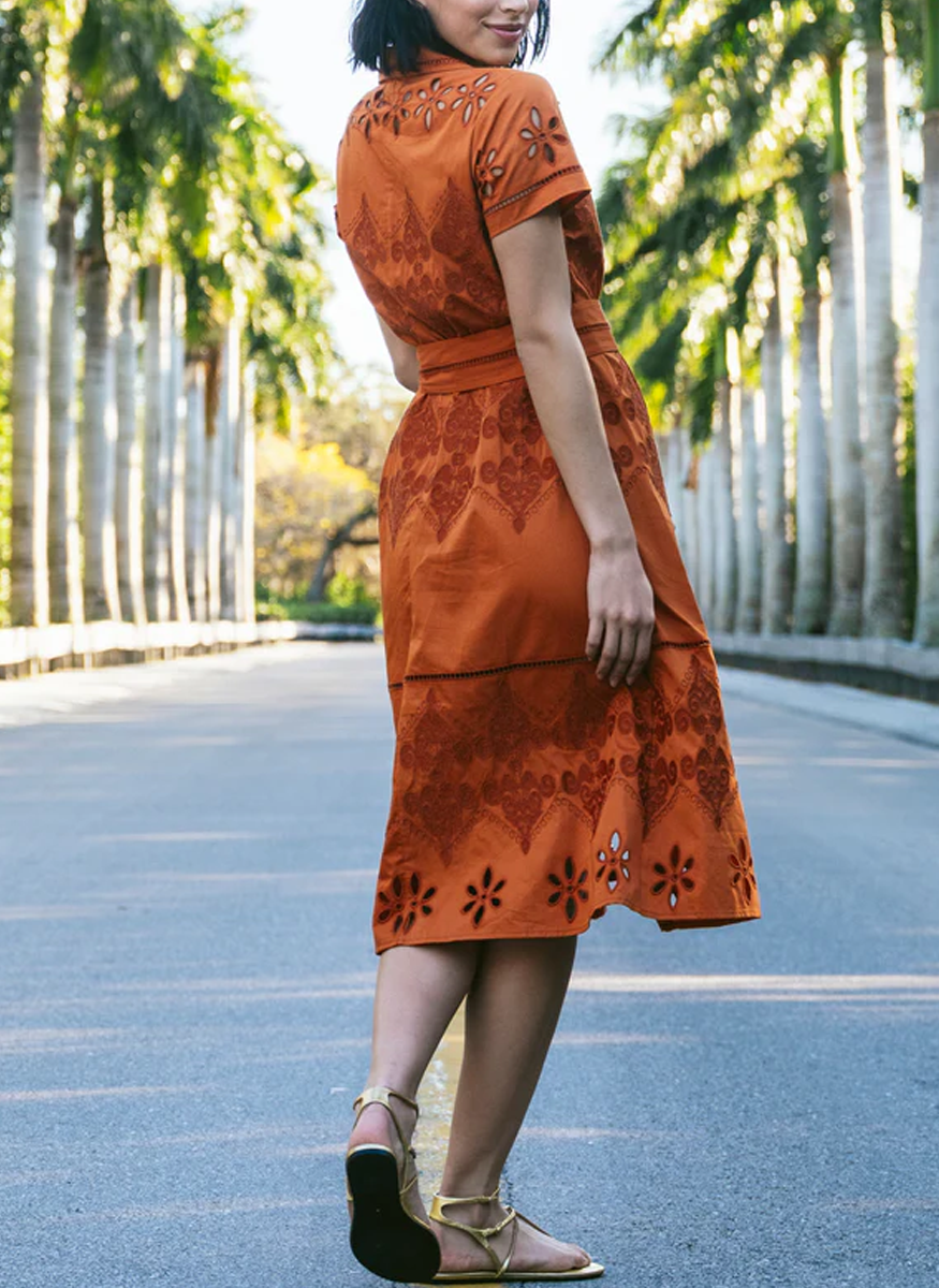 Eva Cotton Dress in Burnt Sienna