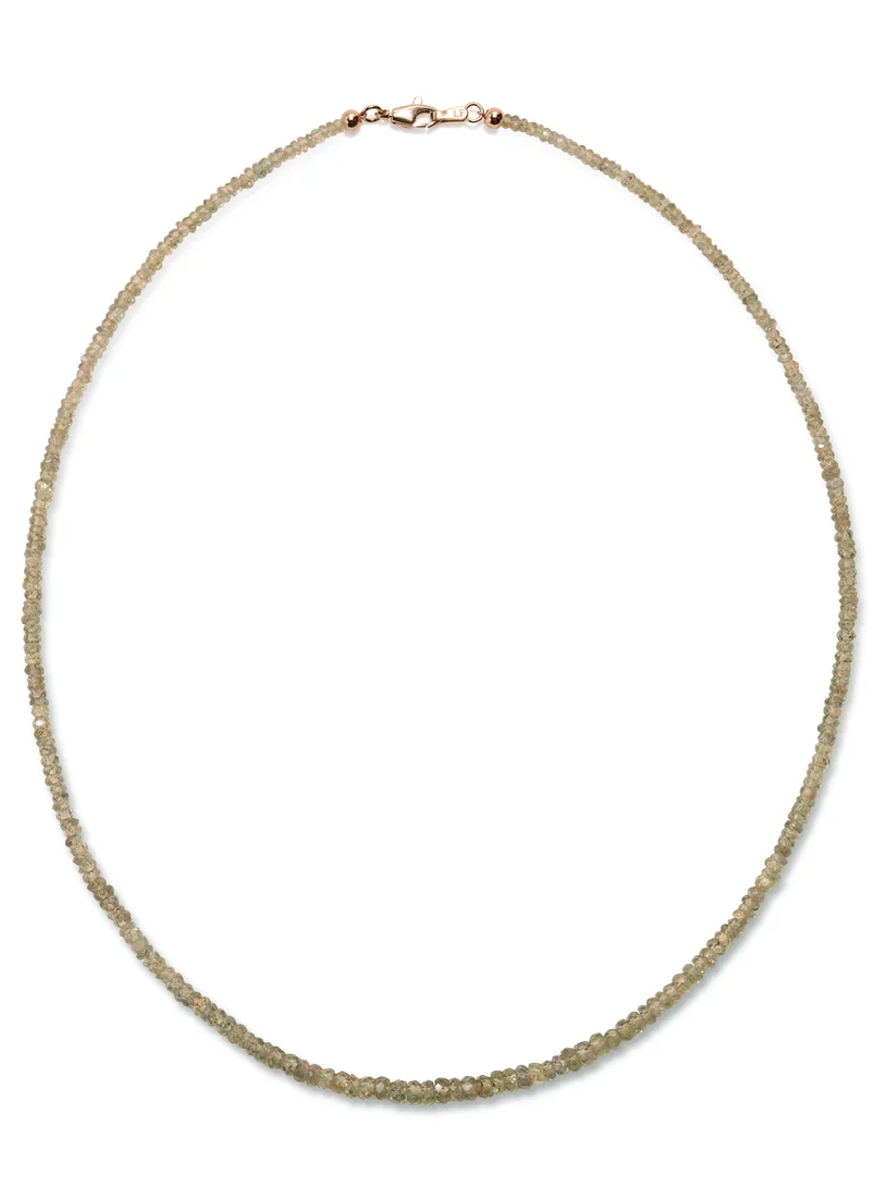Tiny Bead Green Sapphire Necklace, 14K Gold