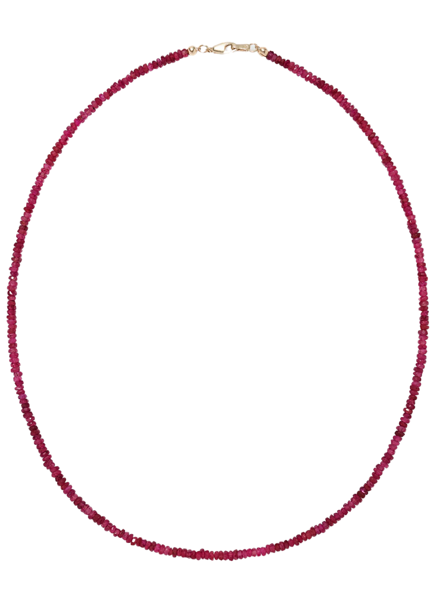Tiny Bead Ruby Necklace, 14K Gold