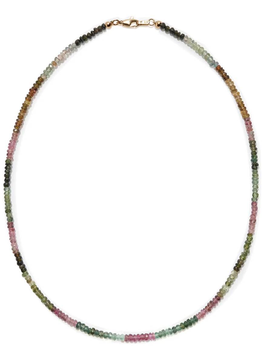 Tiny Bead Multicolor Tourmaline Necklace, 14K Gold