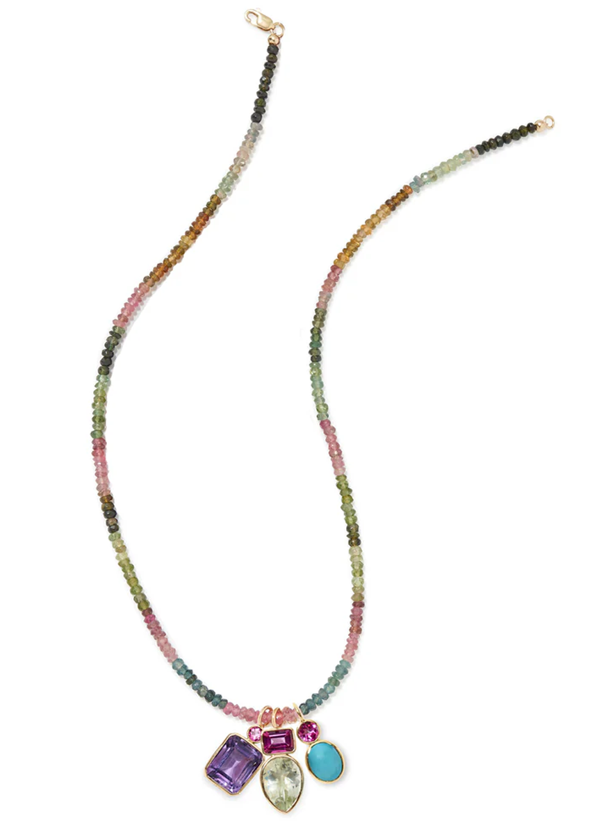 Tiny Bead Multicolor Tourmaline Necklace, 14K Gold