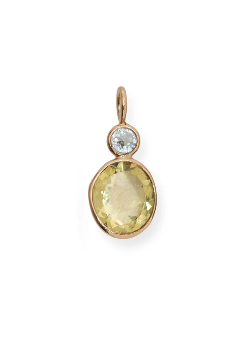 Oval Lemonquartz Necklace Charm, 14K Gold