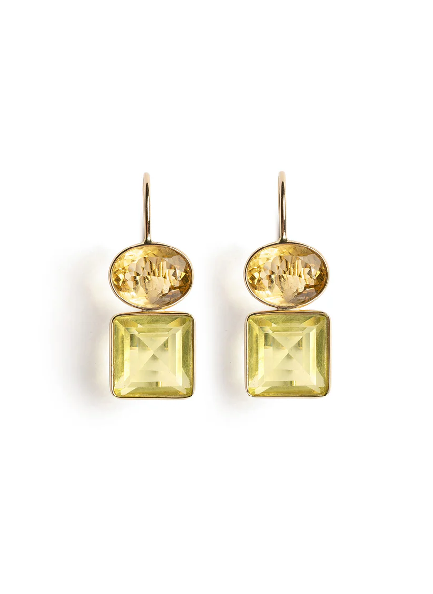 Duo Earrings Lemonquartz, 14K Gold