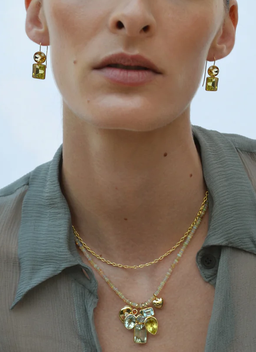 Duo Earrings Lemonquartz, 14K Gold