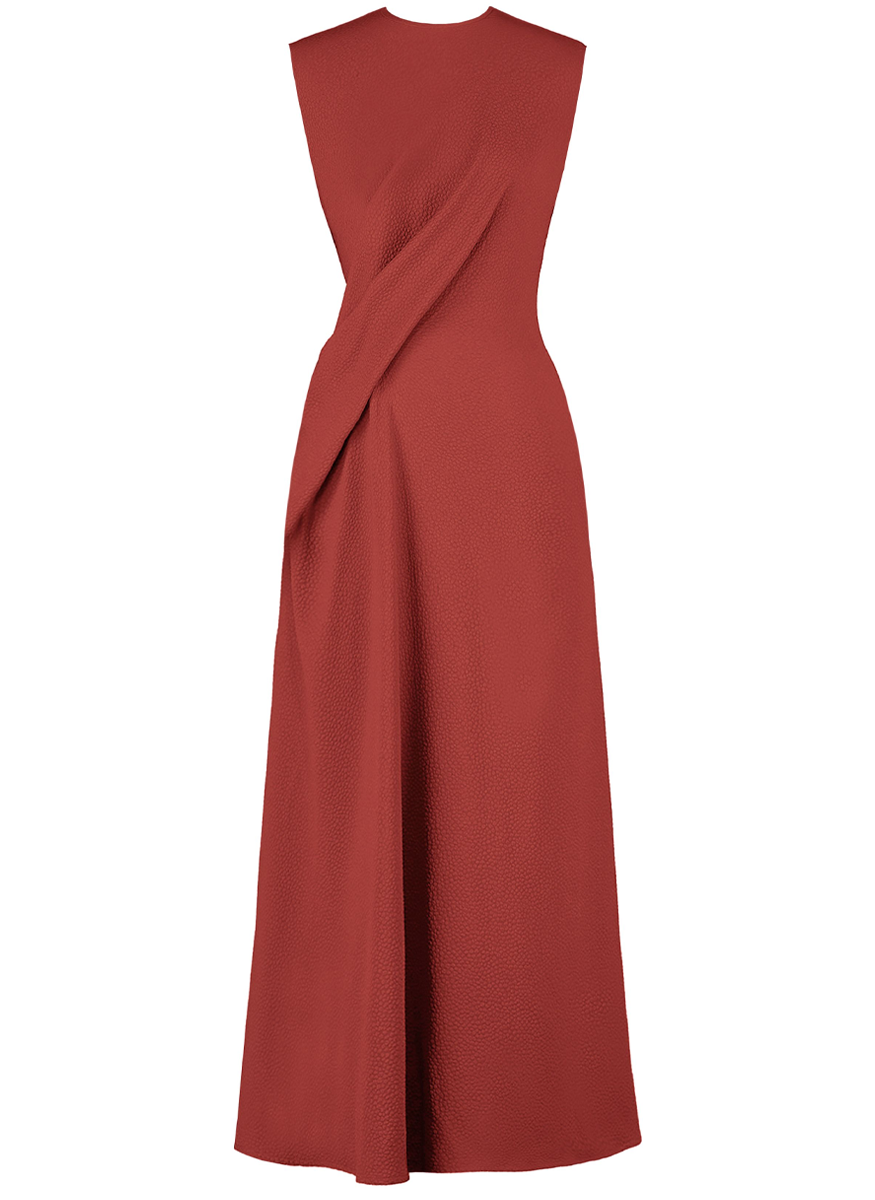 Finial Dress in Bubble Jacquard US10 / CARMINE