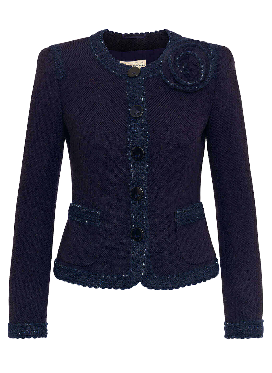 Soft Bouclé Jacket with Flower Detail