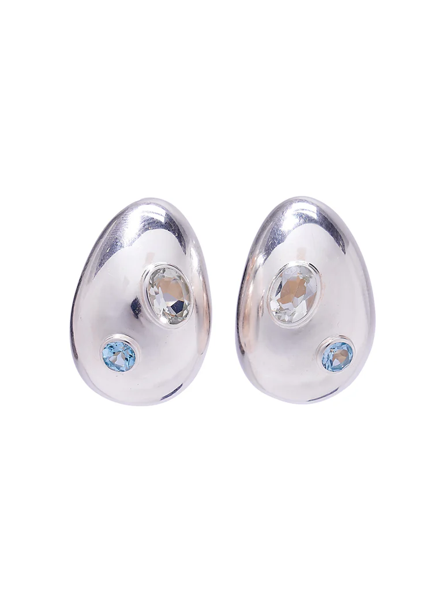 Mini Arp Earrings, Studded Silver